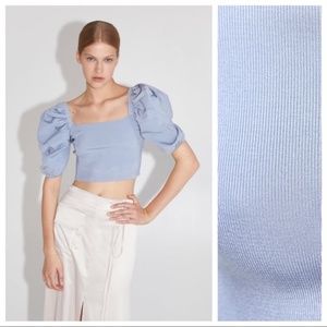 Zara Blue Knit Puffy Crop Top. Size S.